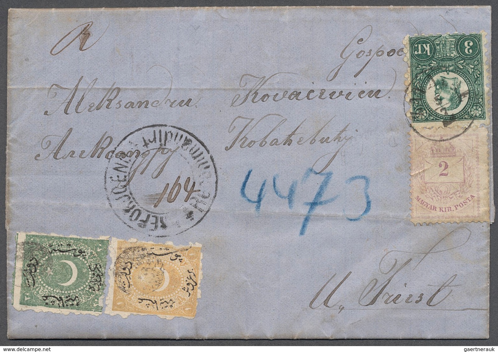 01729 Ungarn: 1869/75, Turkish 20 Pa. Green And 1 Ghr. Yellow (inland) From Petrovac (turkish Negative Sea - Briefe U. Dokumente