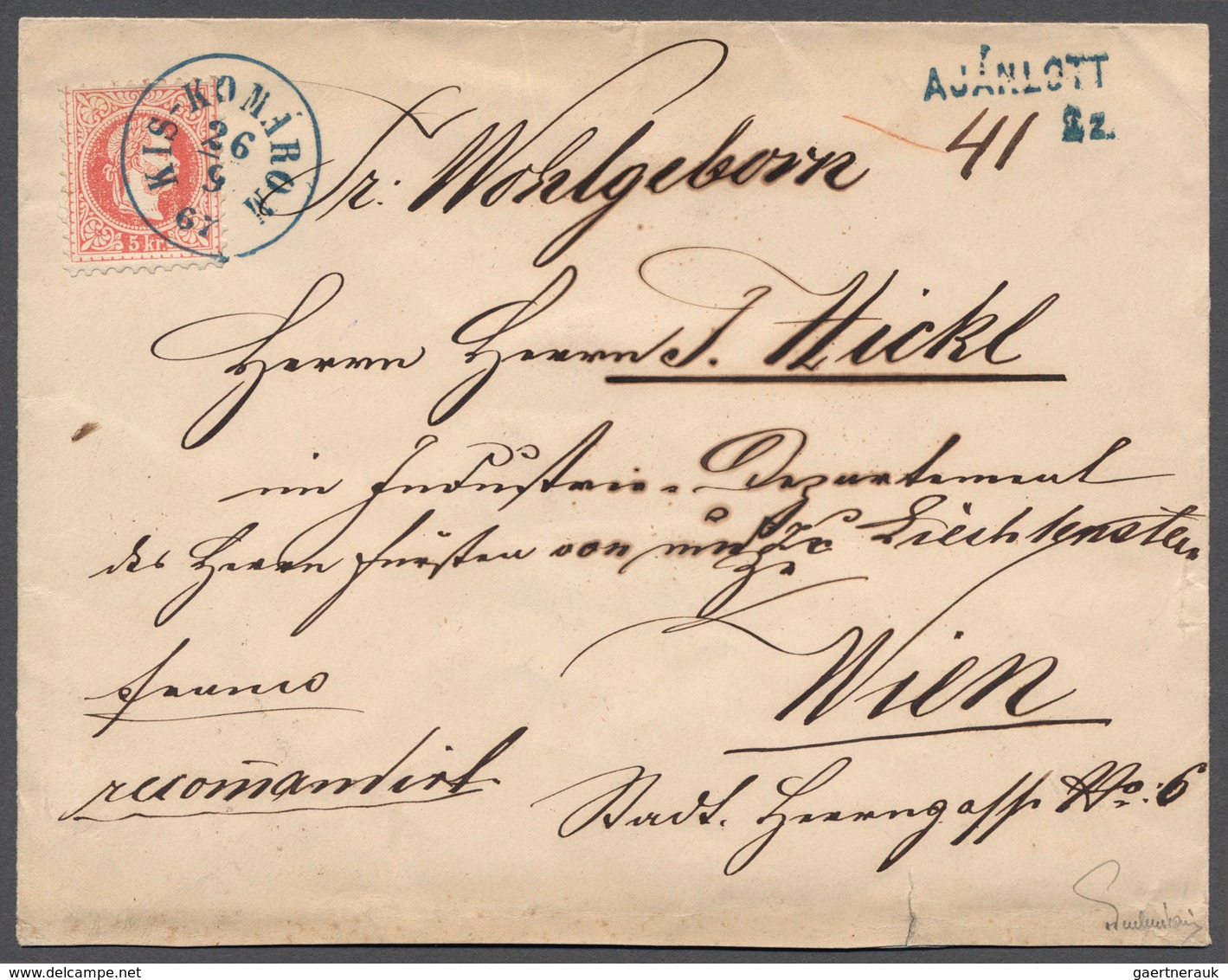 01735 Ungarn - Stempel: 1867: "KIS-KOMAROM 26/9/67", Blauer Einkreisstempel! Bei Müller (5661a) Und Ryan ( - Postmark Collection