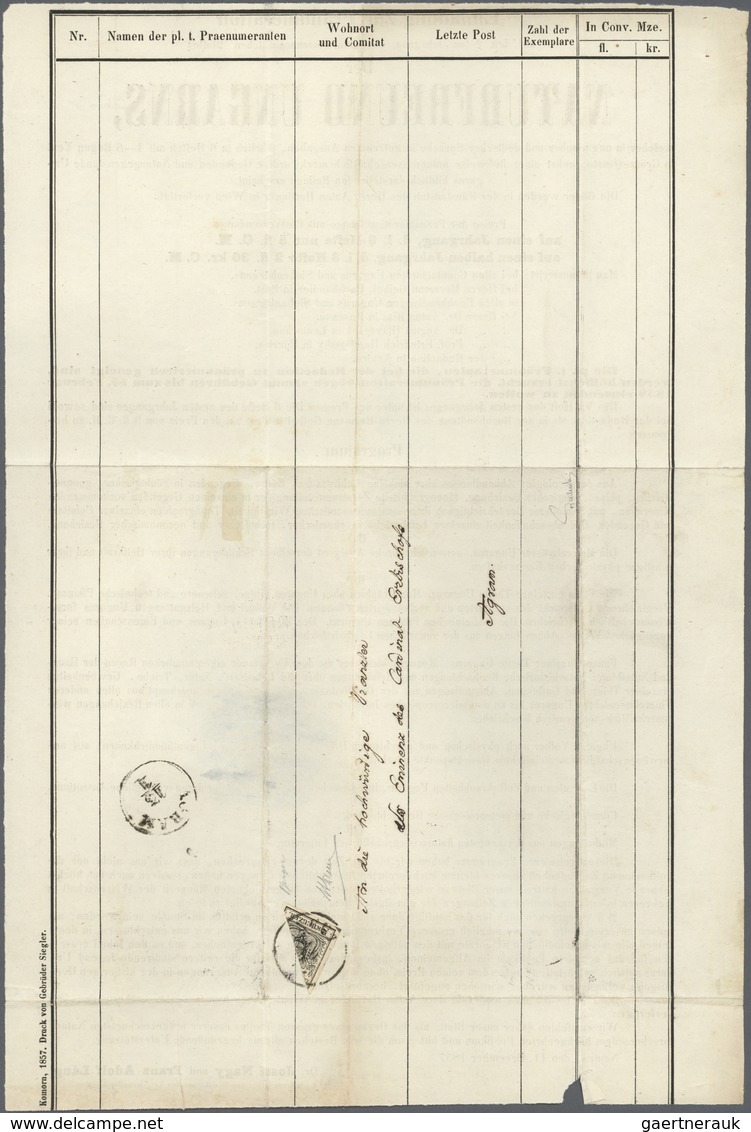 01806 Österreich: 1850/54: 2 Kreuzer Tiefschwarz, Maschinenpapier Type III B, Diagonal Von Links Oben Nach - Neufs