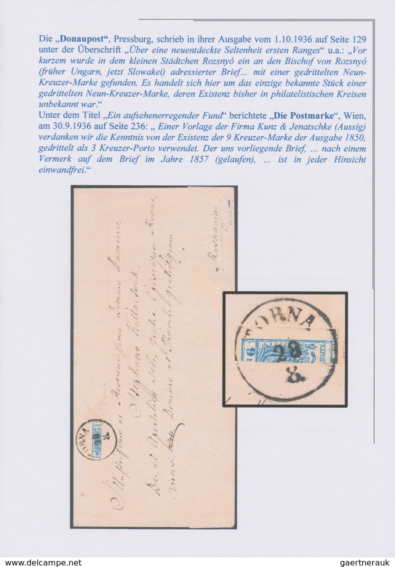 01821 Österreich: 1850/1854, 9 Kreuzer Blau, Maschinenpapier Type III, Senkrecht Gedrittelt (linkes Dritte - Neufs