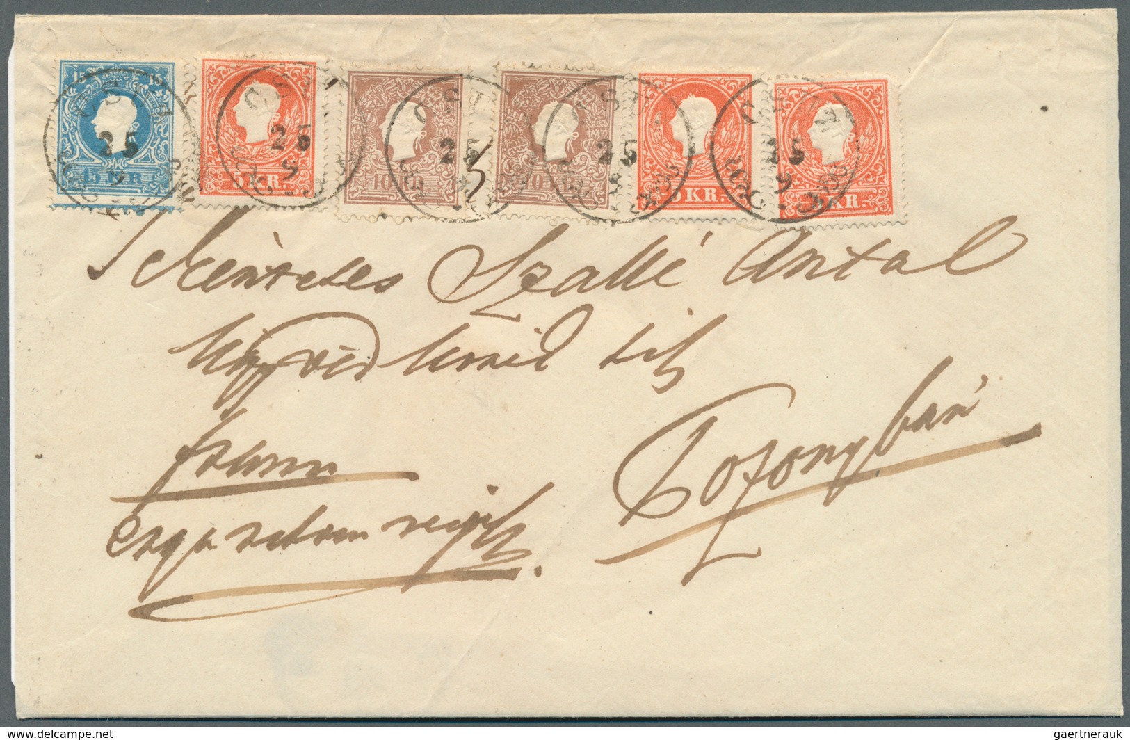 01834 Österreich: 1858, 3x 5 Kreuzer Rot, 2x 10 Kreuzer Braun Vorderseitig Und 1x Rückseitig, Sowie 15 Kre - Unused Stamps