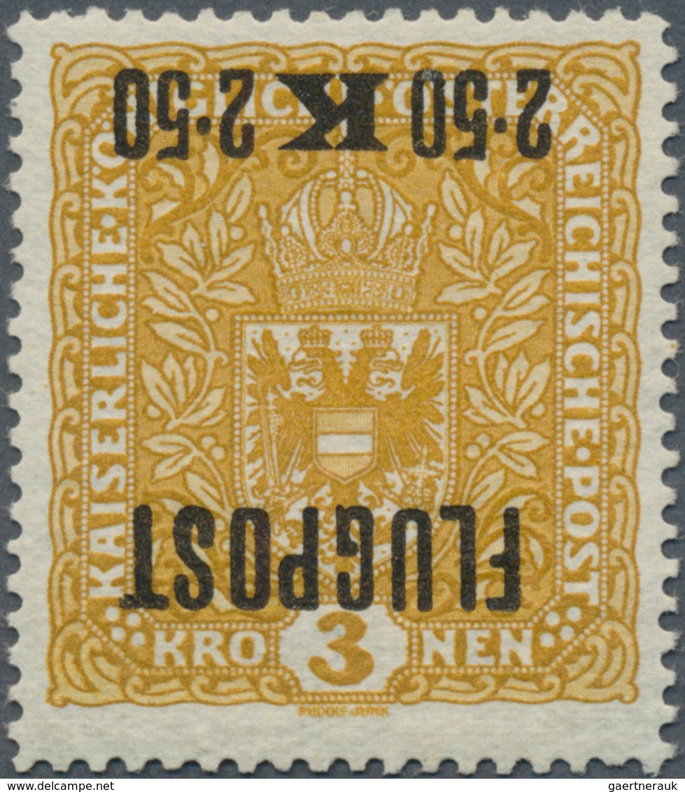 01850 Österreich: 1918, 2,50 Kr. Auf 2 Kr. Flugpostmarke Mit KOPFSTEHENDEM Aufdruck, Postfrisch, Befund Dr - Unused Stamps