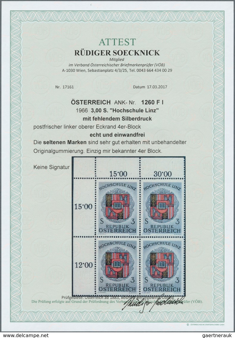 01857 Österreich: 1966, Sondermarke Hochschule Linz Mit Sehr Seltener ABART "FARBE SILBER FEHLEND" Im Eckr - Unused Stamps