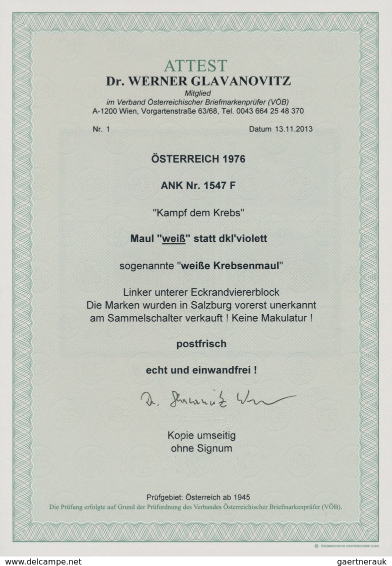 01858 Österreich: 1976, 2.50 Sch. "Kampf Dem Krebs" Mit Abart "Farbe Violettblau (Gesicht Im Krebsmaul) Fe - Unused Stamps