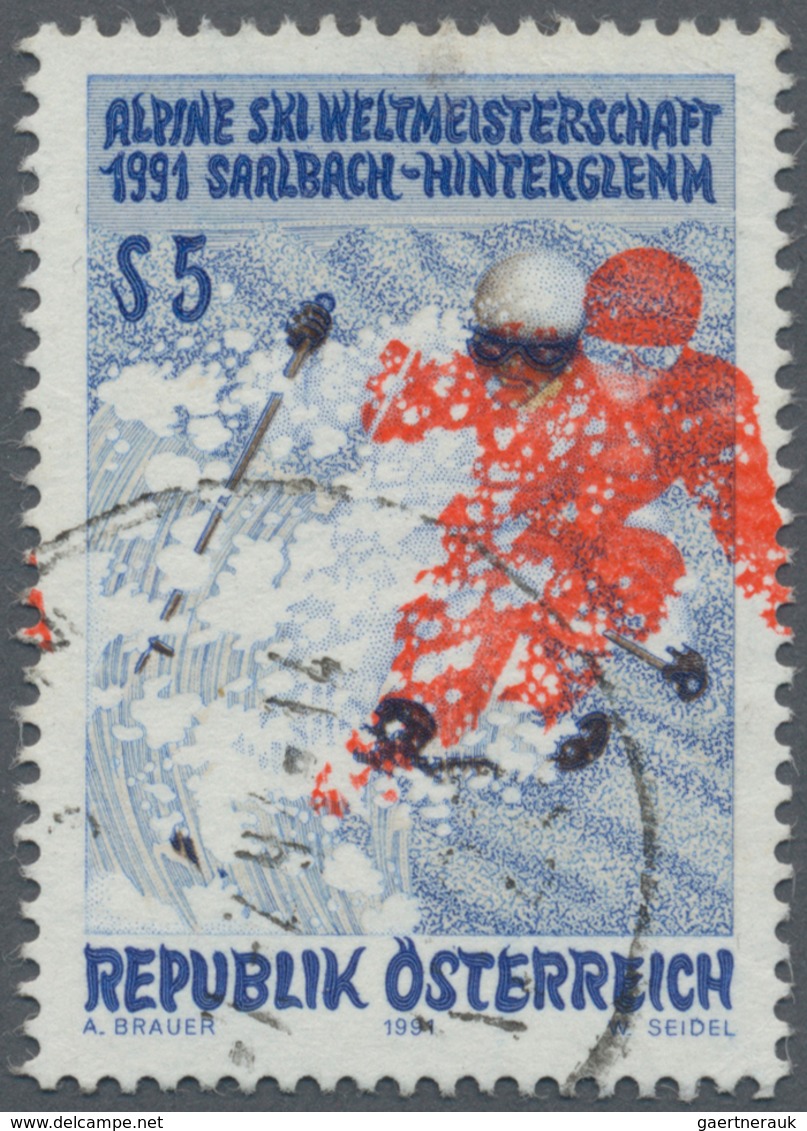 01859 Österreich: 1991, 5 Sch. Skiweltmeisterschaften Mit Markant Nach Rechts Verschobenem Druck Der Roten - Unused Stamps