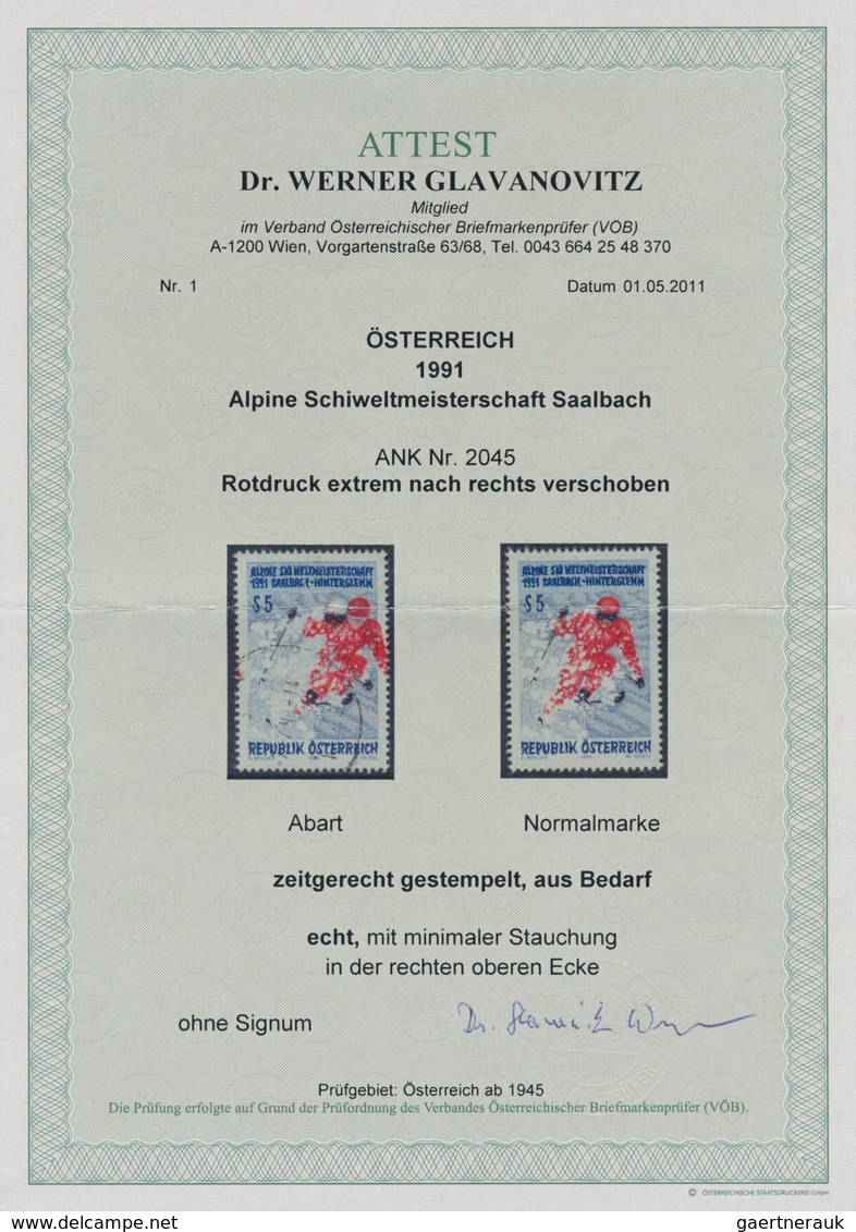 01859 Österreich: 1991, 5 Sch. Skiweltmeisterschaften Mit Markant Nach Rechts Verschobenem Druck Der Roten - Ongebruikt