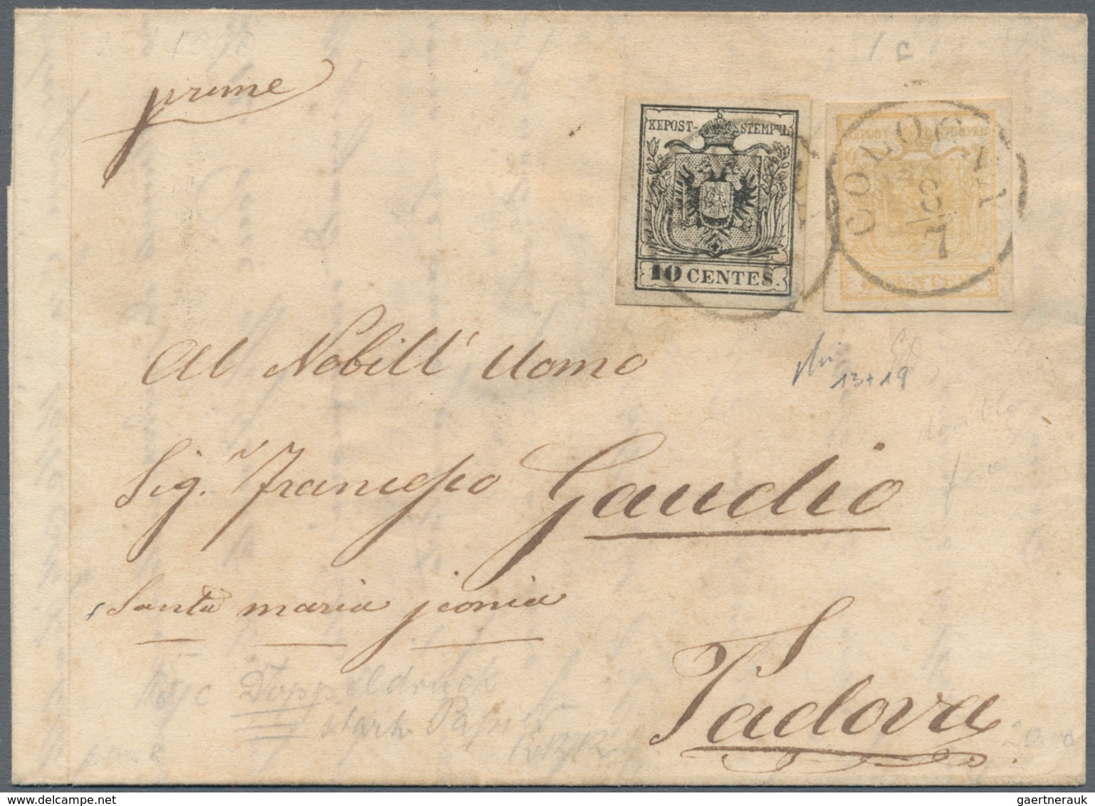 01864 Österreich - Lombardei Und Venetien: 1850 5 C. Ockergelb Mit Zusätzlich Rückseitigem, Verschobenem D - Lombardo-Vénétie