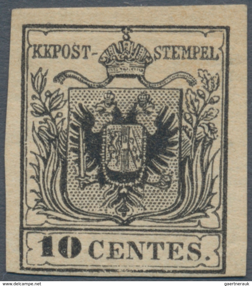 01866 Österreich - Lombardei Und Venetien: 1850, 10 Cmi Schwarz, Handpapier, Dreiseits Voll-, Unten Schmal - Lombardo-Vénétie