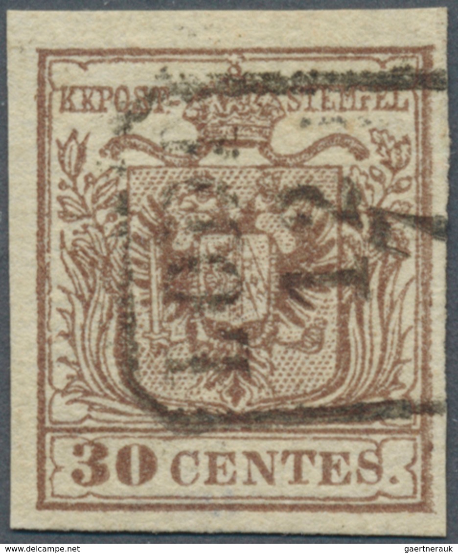 01871 Österreich - Lombardei Und Venetien: 1850 30 C. Braun, Type II Auf Handpapier, Entwertet Mit Oktogon - Lombardije-Venetië