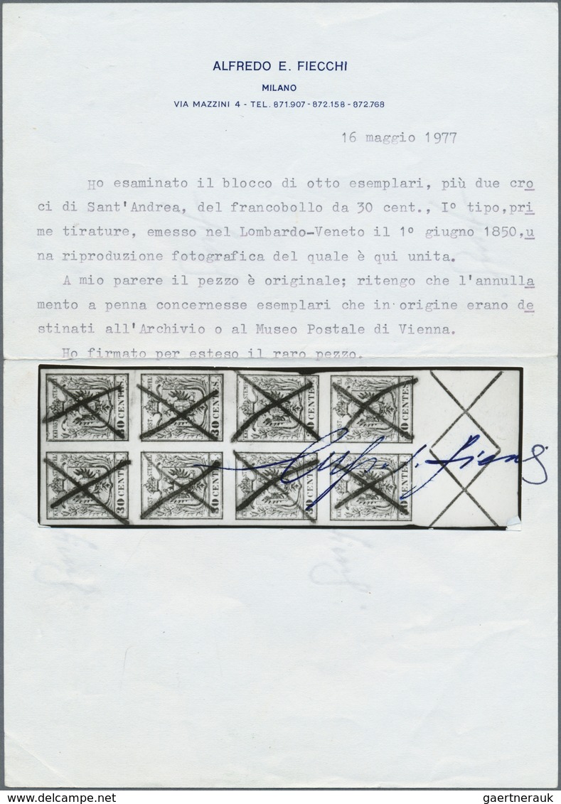 01875 Österreich - Lombardei Und Venetien: 1850, 30 C Braun, Erstdruck, Senkrechter Achterblock Mit Unten - Lombardy-Venetia