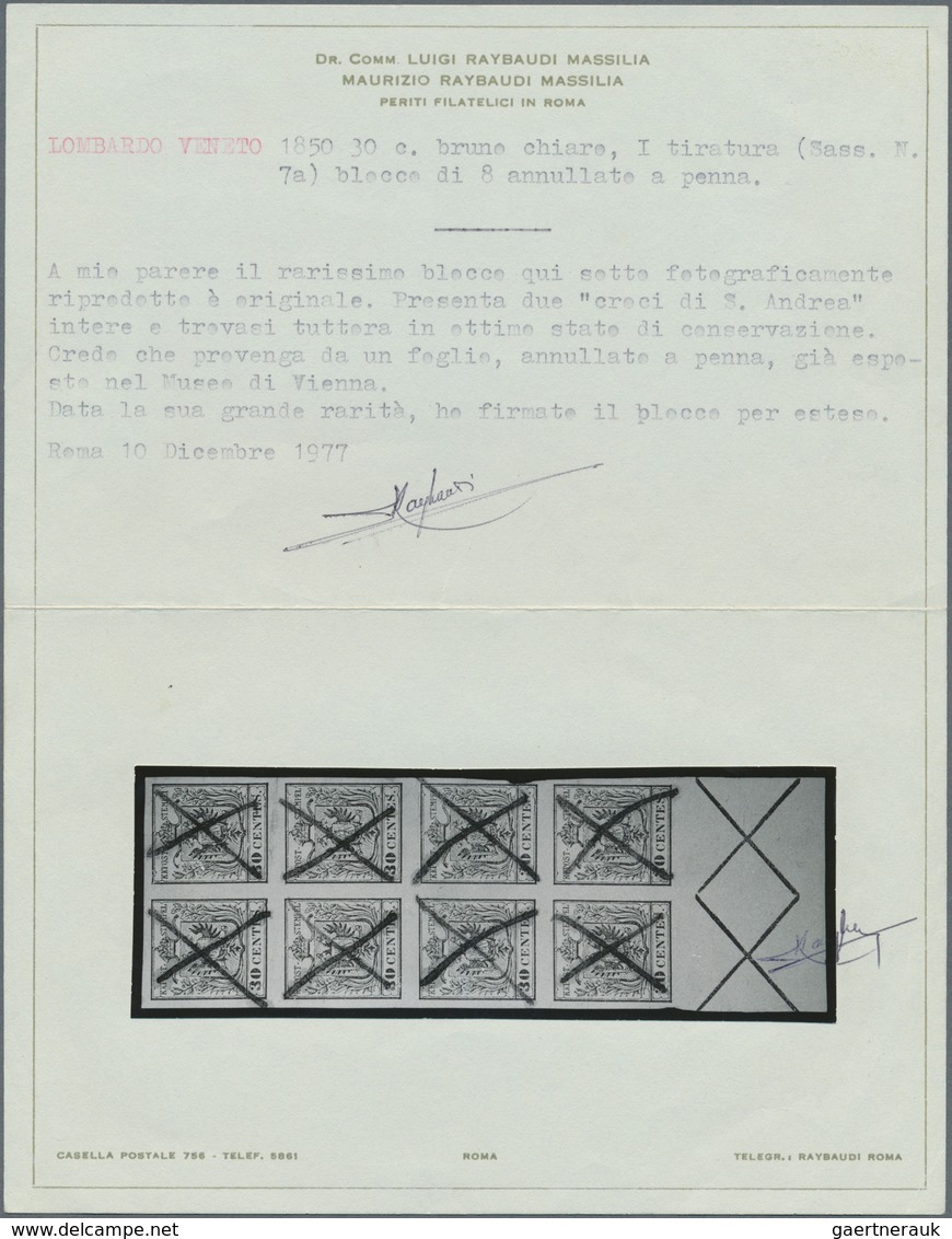 01875 Österreich - Lombardei Und Venetien: 1850, 30 C Braun, Erstdruck, Senkrechter Achterblock Mit Unten - Lombardy-Venetia