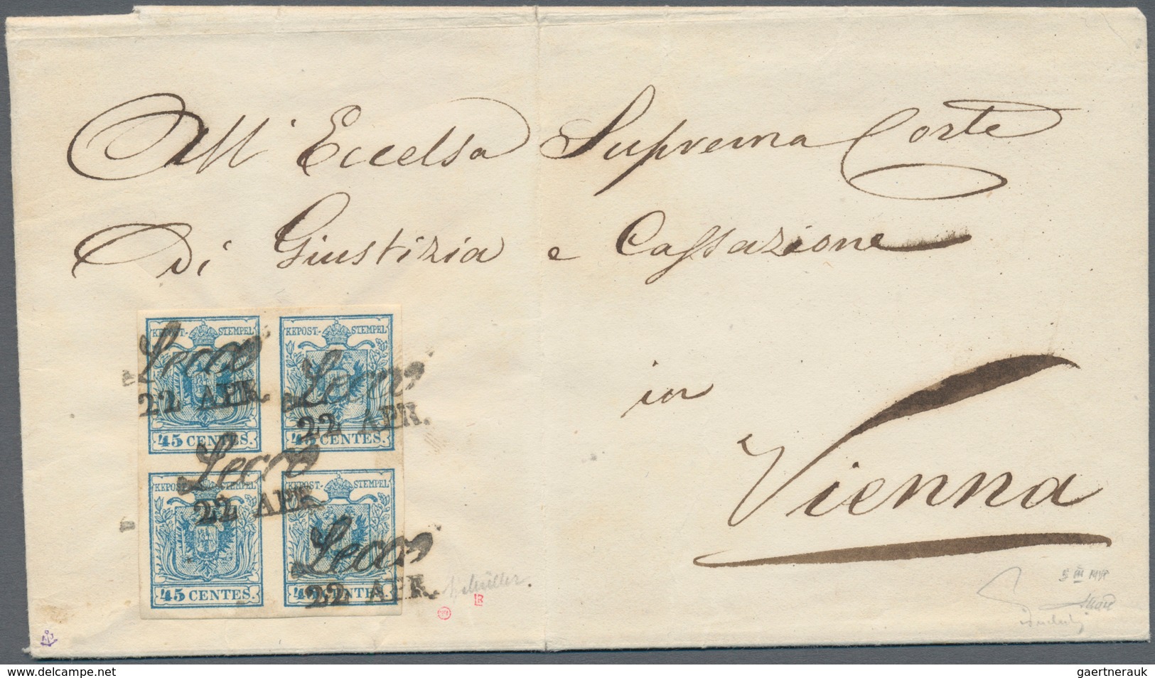 01879 Österreich - Lombardei Und Venetien: 1850/1854, 45 Centesimi Lebhaftblau, Maschinenpapier Type III, - Lombardije-Venetië