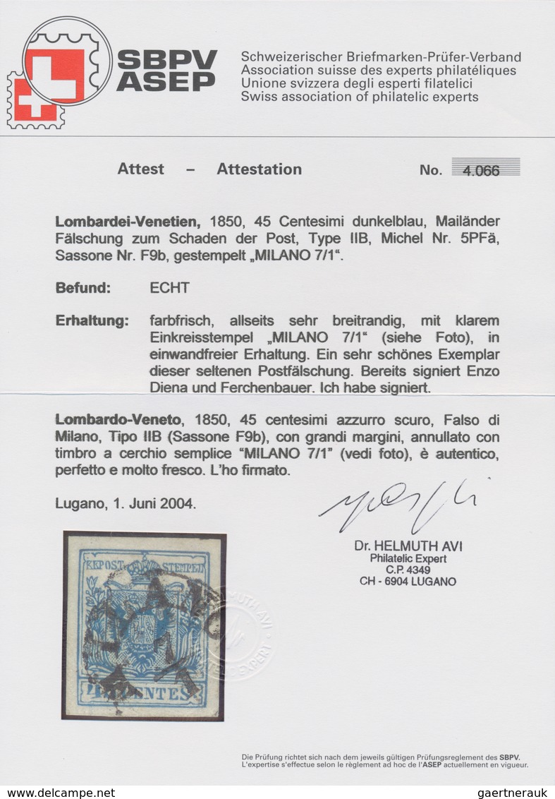 01880 Österreich - Lombardei Und Venetien: 1850, 45 C. Dunkelblau (Azzurro Scuro), "Mailänder Postfälschun - Lombardy-Venetia