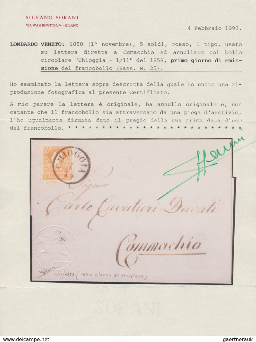 01883 Österreich - Lombardei Und Venetien: 1858, 5 S Rot, Type I, Einzelfrankatur Auf Komplettem Faltbrief - Lombardo-Vénétie