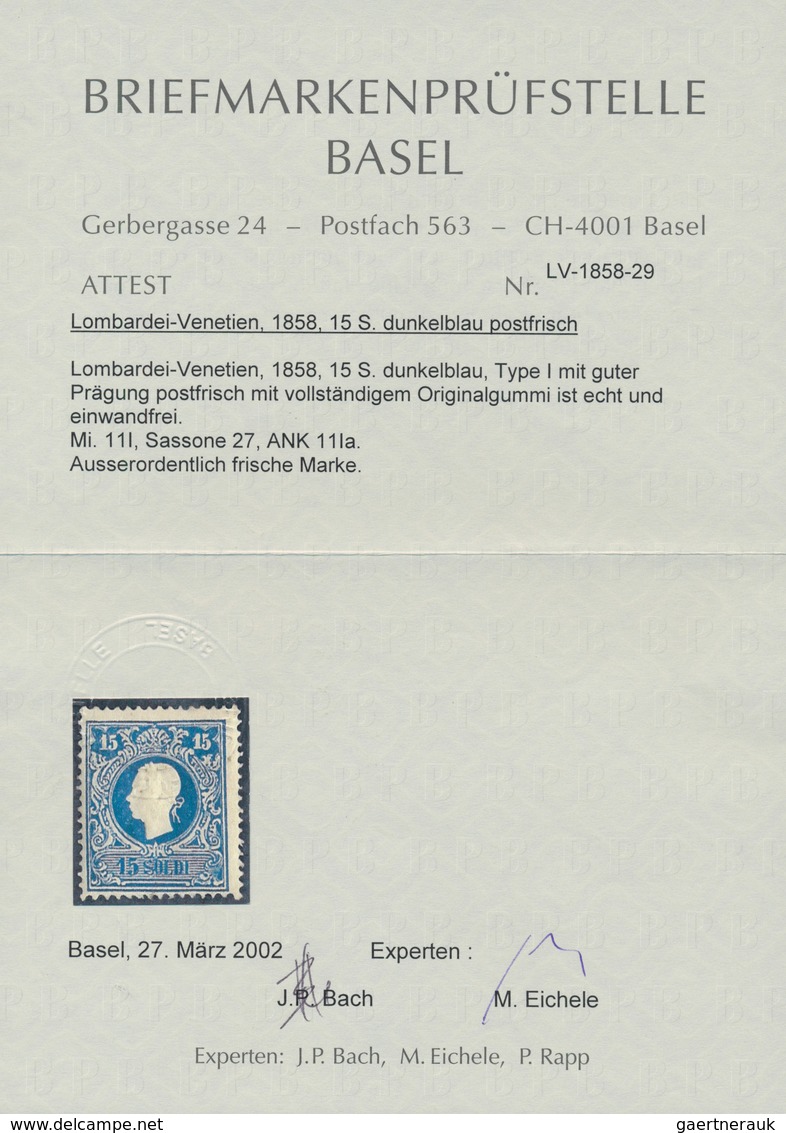 01885 Österreich - Lombardei Und Venetien: 1859, 15 S Blau, Type I, Sehr Farbfrisch Und Postfrisch In Tade - Lombardo-Venetien