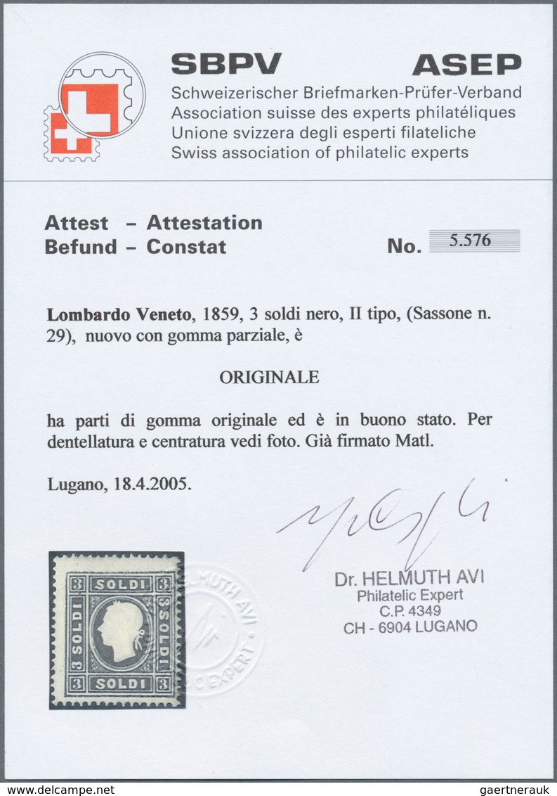 01886 Österreich - Lombardei Und Venetien: 1859, 3 Kr Schwarz, Type II, Gut Gezähnt Und Farbfrisch, Ungebr - Lombardy-Venetia