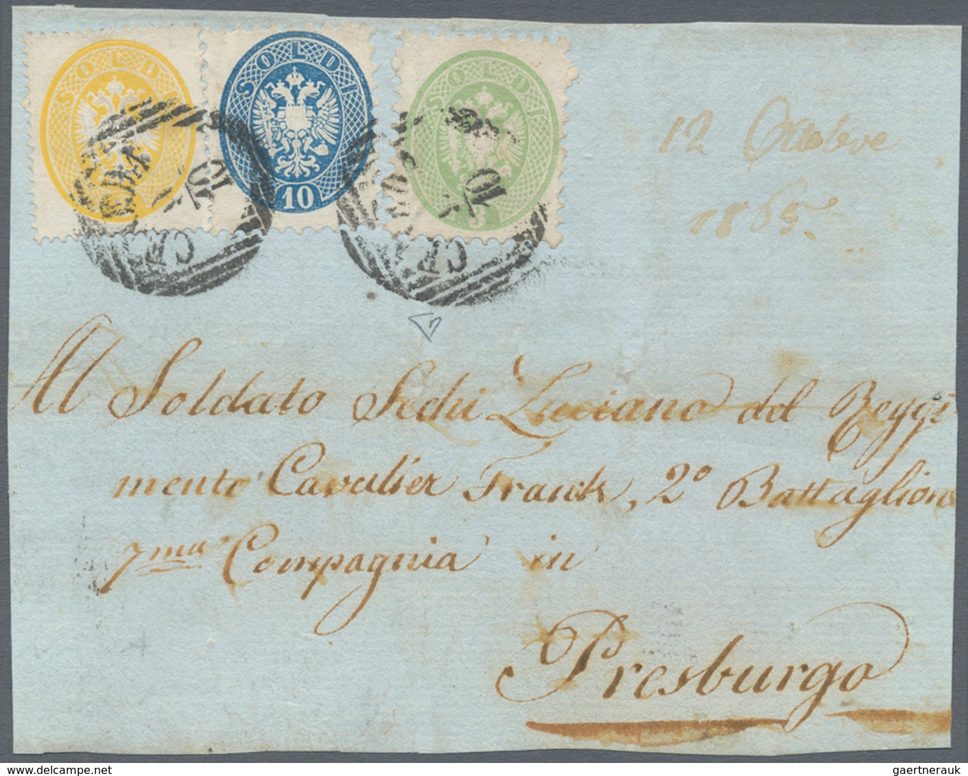 01892 Österreich - Lombardei Und Venetien: 1863/1864, 2 S Gelb, Gezähnt K 14, Sowie 3 S Grün Und 10 S Blau - Lombardo-Venetien