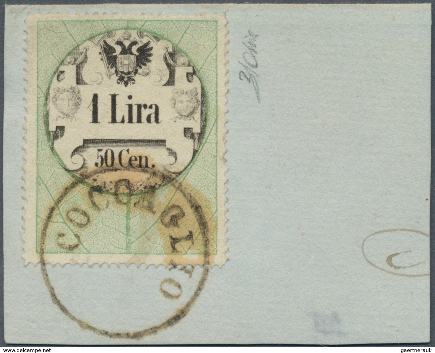 01896 Österreich - Lombardei Und Venetien - Stempelmarken: 1854, 1 Lira 50 Cen. Grün/schwarz Stempelmarke, - Lombardy-Venetia