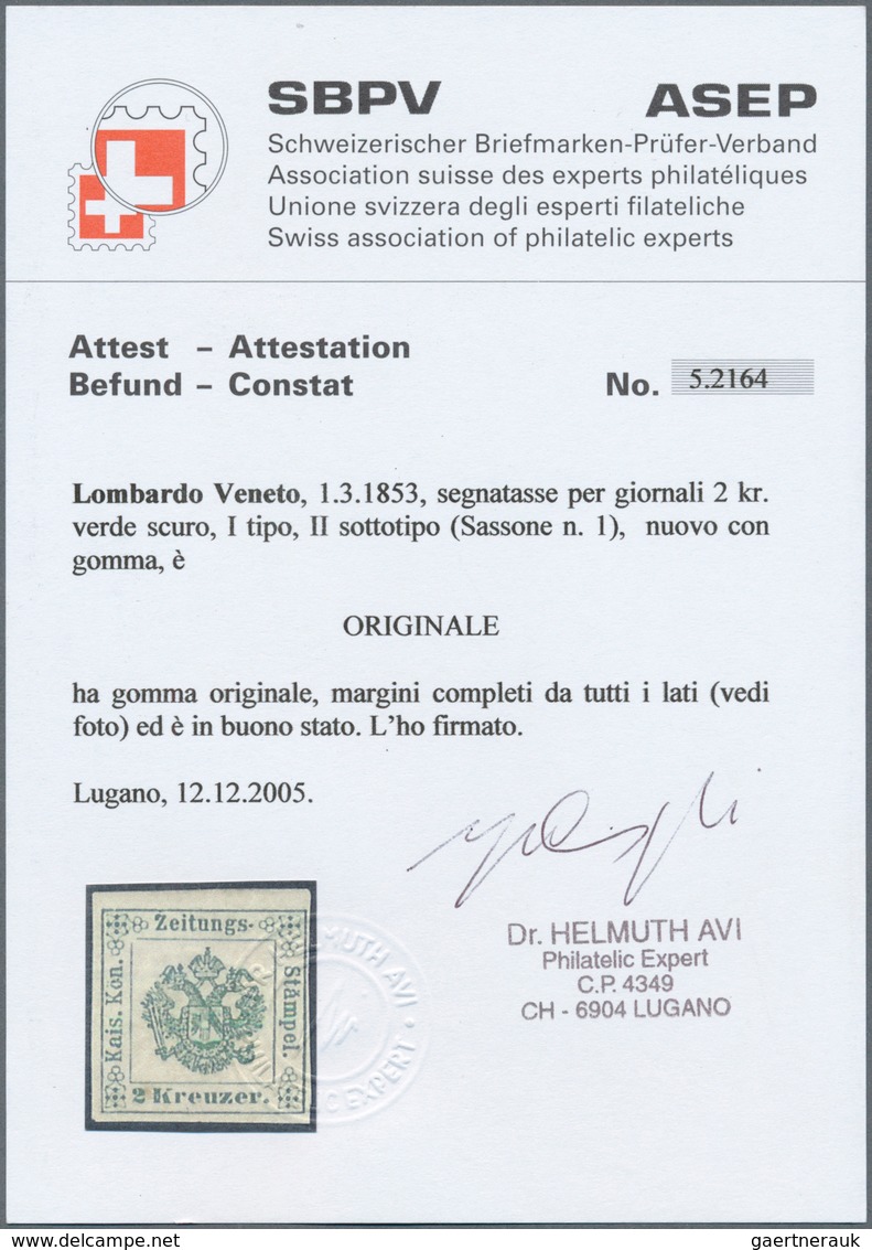 01898 Österreich - Lombardei Und Venetien - Zeitungsstempelmarken: 1853, 2 Kr Dunkelgrün, Type I, Unterart - Lombardo-Vénétie