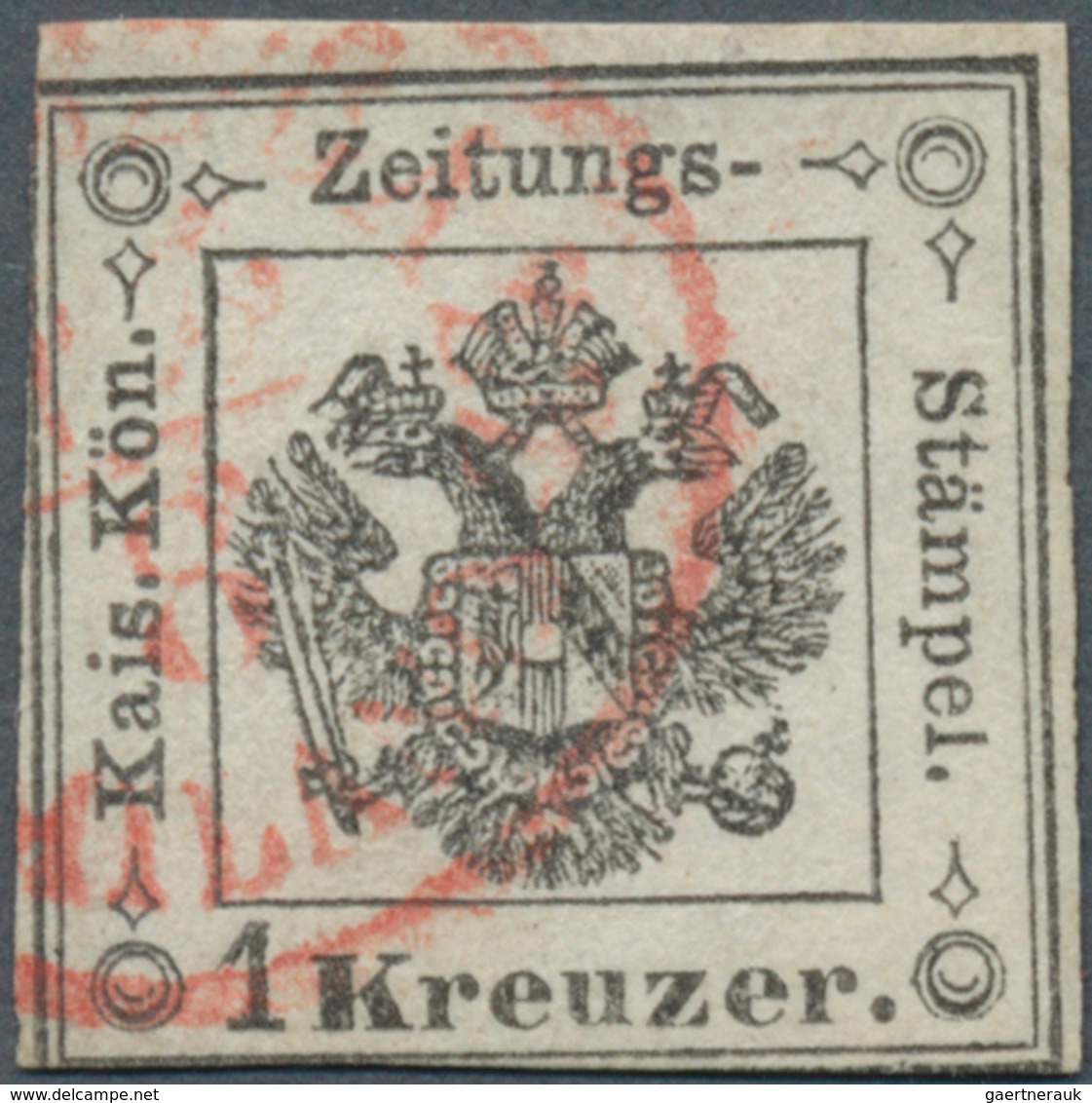 01901 Österreich - Lombardei Und Venetien - Zeitungsstempelmarken: 1859, 1 Kr Schwarz, Ränder Links Und Un - Lombardije-Venetië