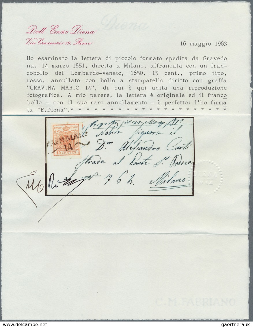 01904 Österreich - Lombardei Und Venetien - Stempel: 1851: "GRAV.NA MAR.O 14" SD (13 Punkte) Auf 15 C Type - Lombardije-Venetië