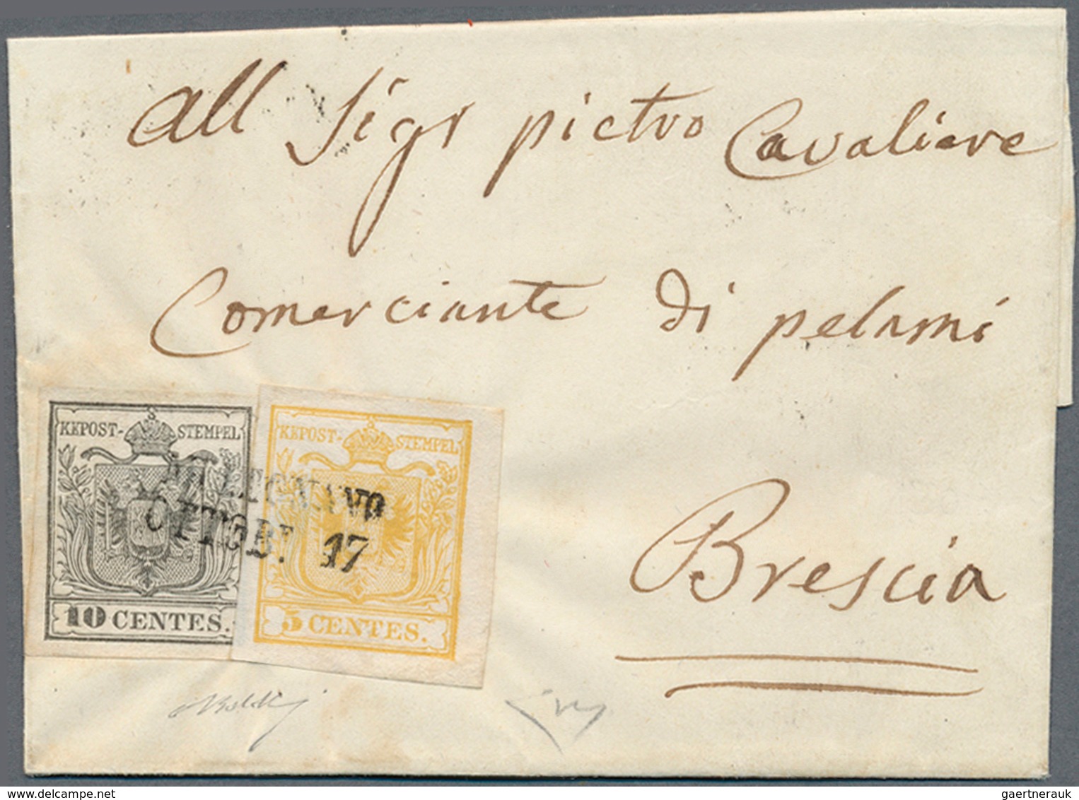 01908 Österreich - Lombardei Und Venetien - Stempel: 1850: MELEGNANO, SD (12 Punkte) 5 C Zitronengelb Und - Lombardije-Venetië