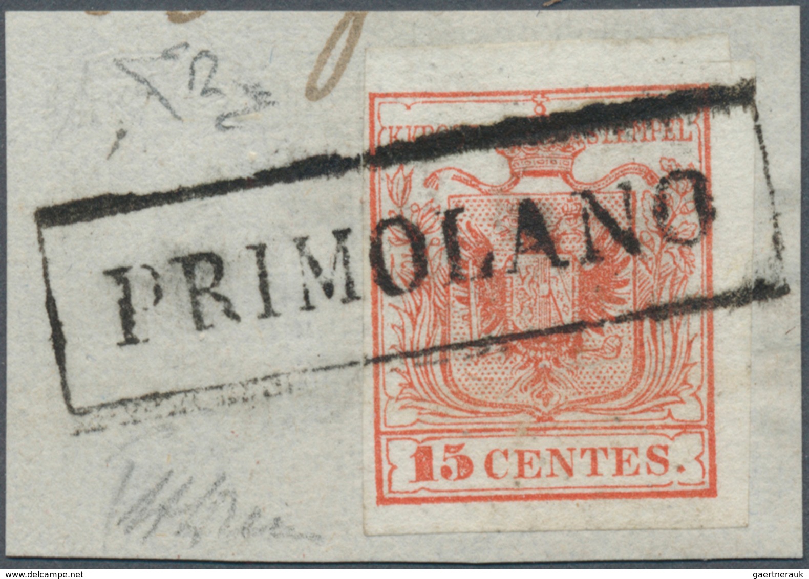 01910 Österreich - Lombardei Und Venetien - Stempel: 1850, 15 C Rot, Handpapier, Allseits Gut Gerandet, Au - Lombardije-Venetië