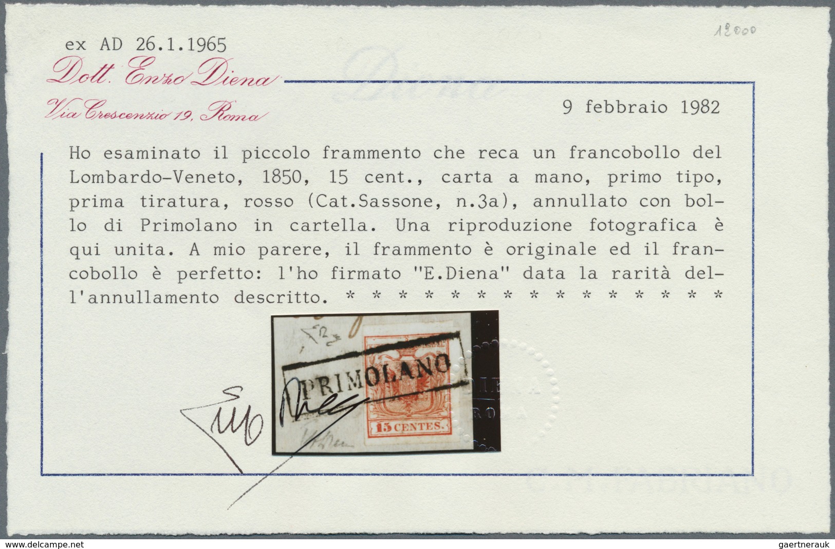 01910 Österreich - Lombardei Und Venetien - Stempel: 1850, 15 C Rot, Handpapier, Allseits Gut Gerandet, Au - Lombardo-Venetien