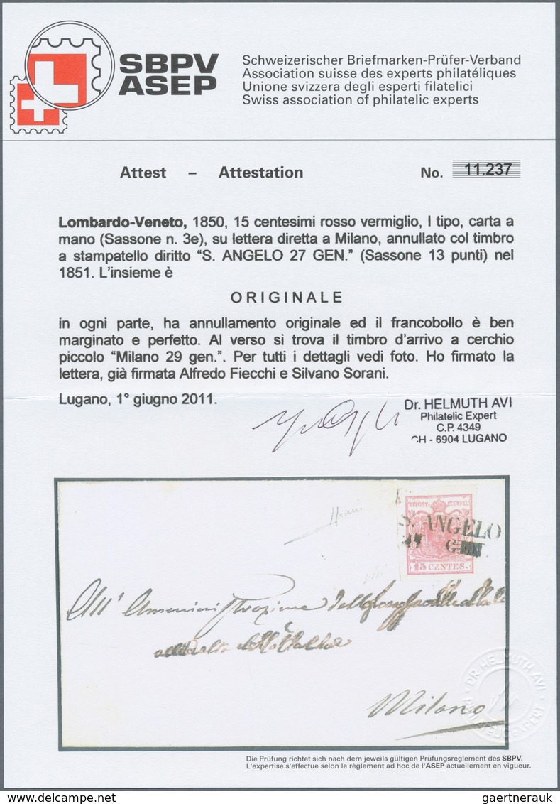 01913 Österreich - Lombardei Und Venetien - Stempel: 1850: S. ANGELO, SD (13 Punkte) Auf 15 C Auf Brief Na - Lombardije-Venetië