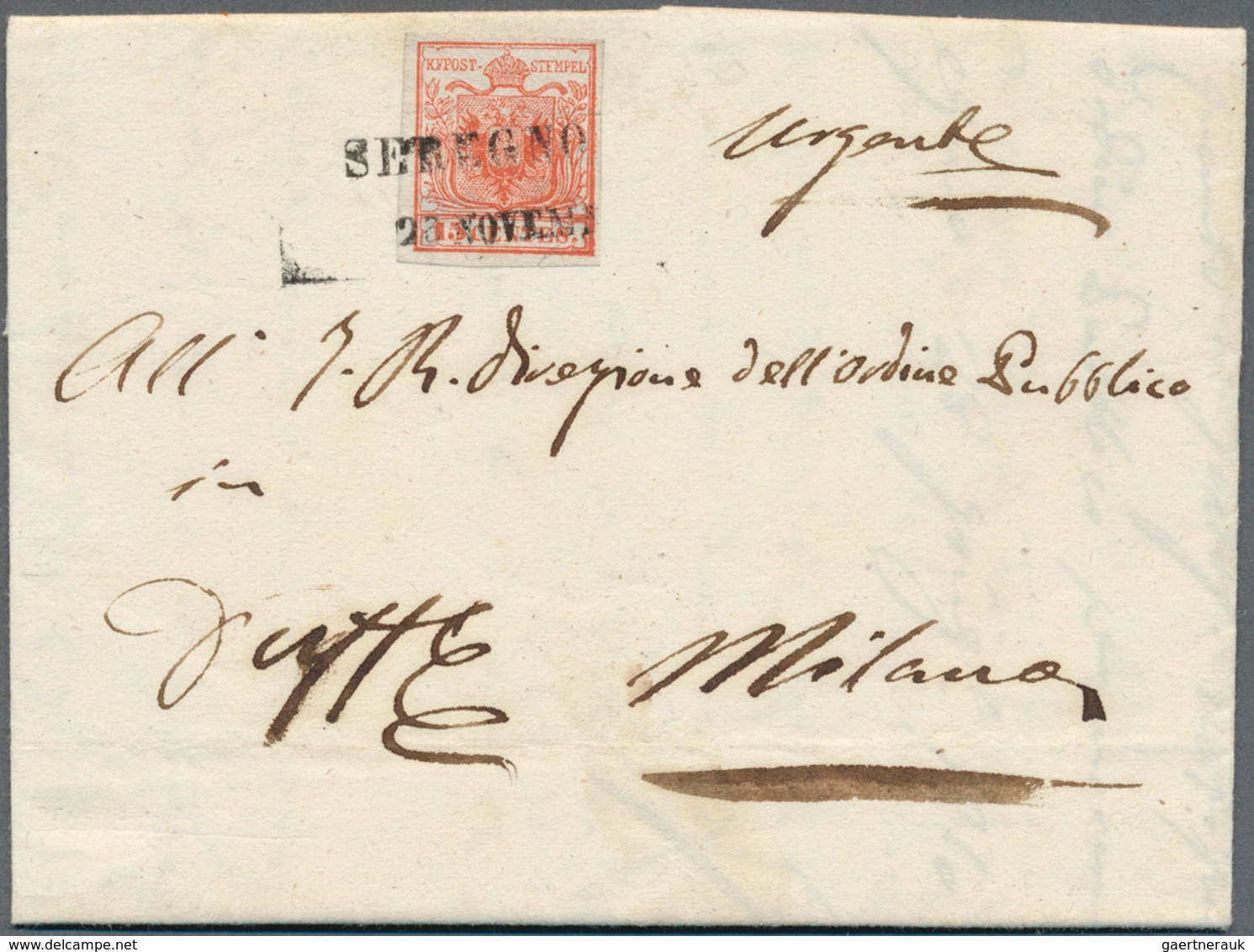 01914 Österreich - Lombardei Und Venetien - Stempel: 1850: SEREGNO (Sassone R3) Auf Loser 15 C, Die Zur Be - Lombardije-Venetië