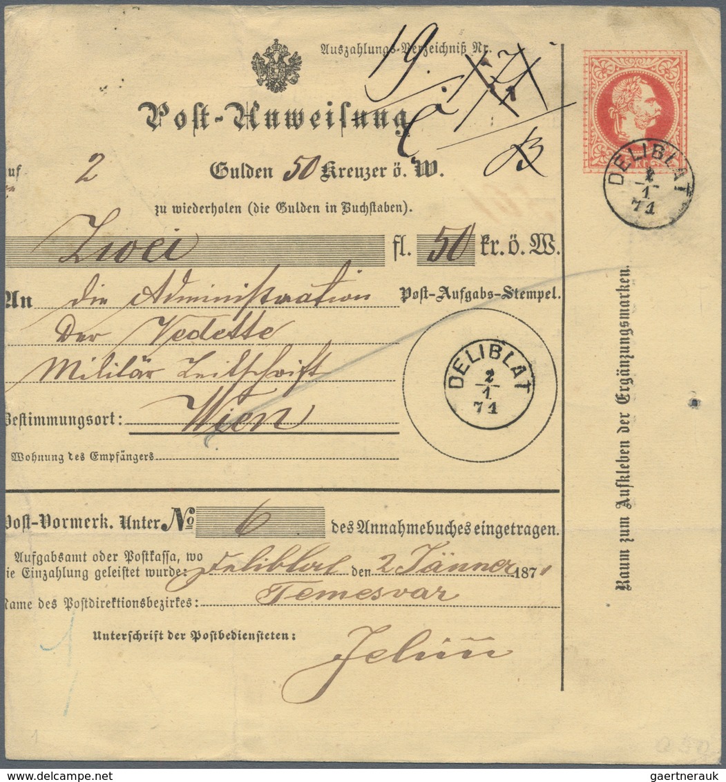 01926 Österreich - Verwendung In Ungarn: 1870, 5 Kr Rot Franz-Josef Postanweisungs-Ganzsache, Entwertet Mi - Autres & Non Classés