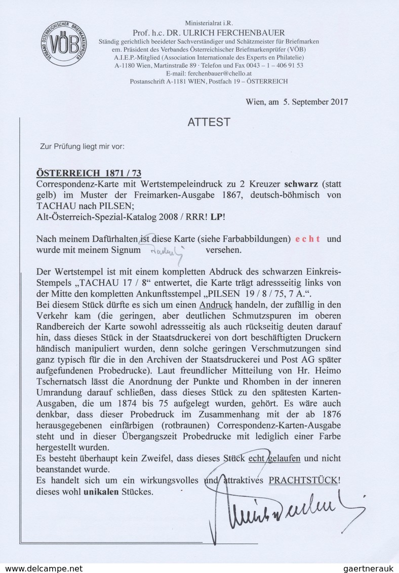 01927 Österreich - Ganzsachen: 1871/1873, Correspondenz-Karte Mit Wertstempeleindruck Zu 2 Kreuzer SCHWARZ - Sonstige & Ohne Zuordnung