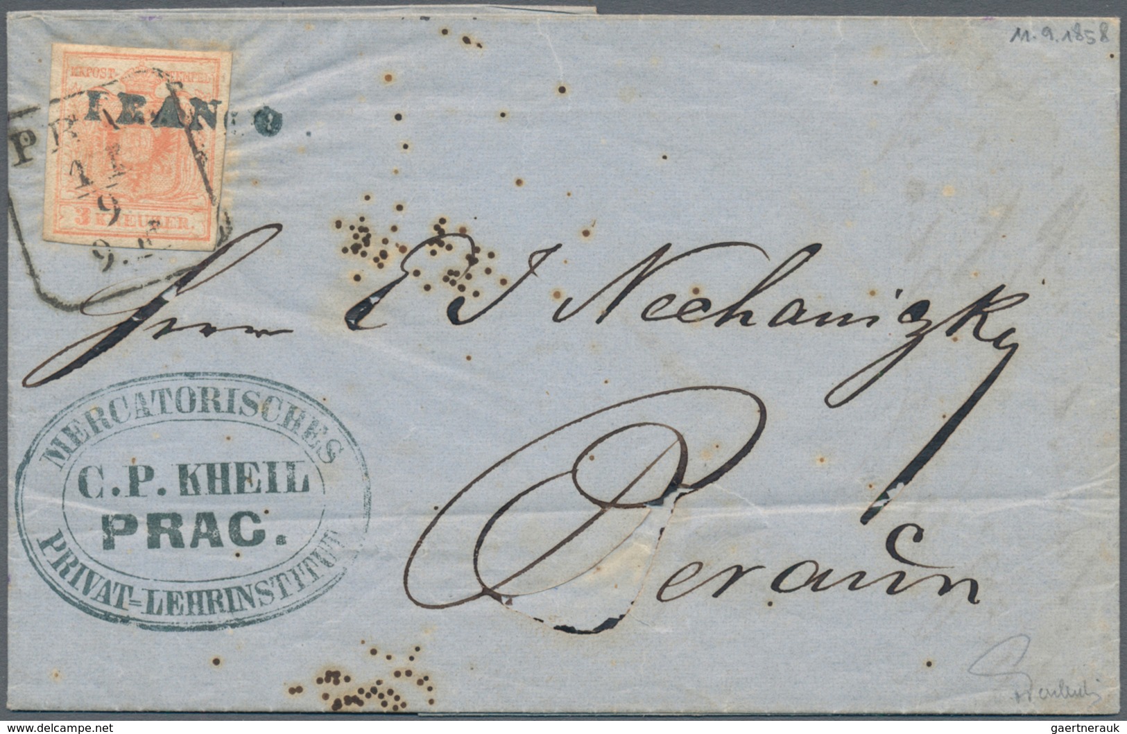 01931 Österreich - Stempel: 1850/1854, 3 Kr Hellrot, Maschinenpapier, Allseits Vollrandig, übergehend Entw - Maschinenstempel (EMA)