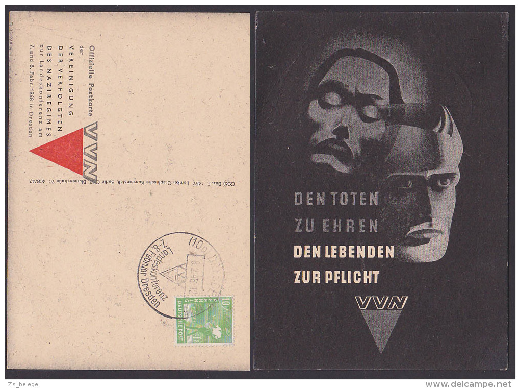 Persecuted Nazi Regime Verfolgte Des Naziregimes VVN, Offiz. Card DRESDEN 8.2.46 "Den Toten Zu Ehren - Den Lebenden .." - Gevangenis