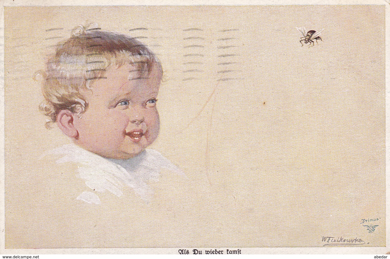 Wally Fialkowska Cpa. Enfant Biene Abeille Bee  Old  Postcard 1921 - Fialkowska, Wally