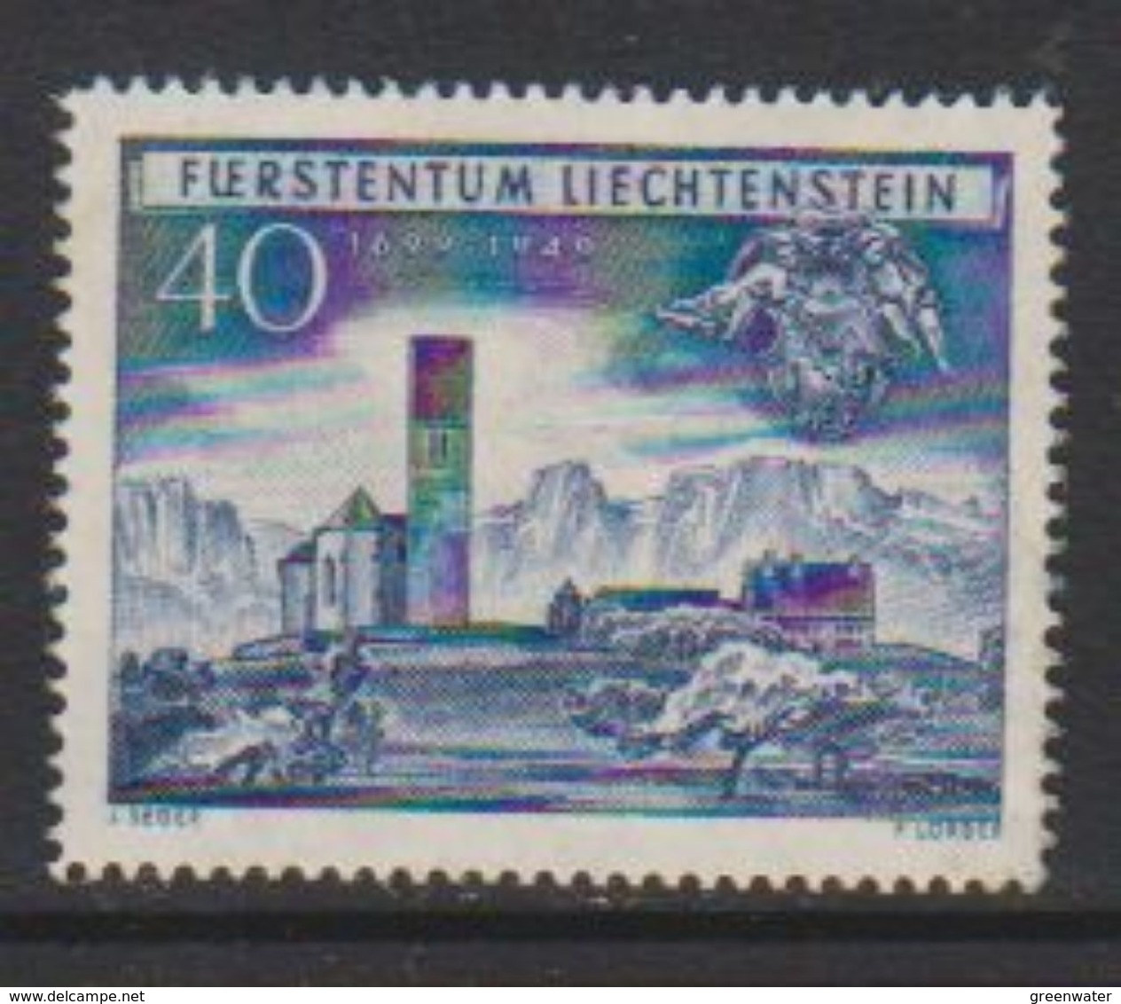 Liechtenstein 1949 250 Jahrfeier Unterland 40Rp ** Mnh (small Spot In Gum) (39552A) - Ongebruikt