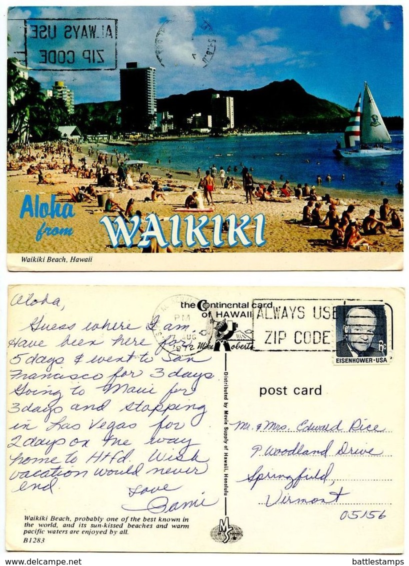 United States 1972 Postcard Aloha From Waikiki - Waikiki Beach, Hawaii - Oahu