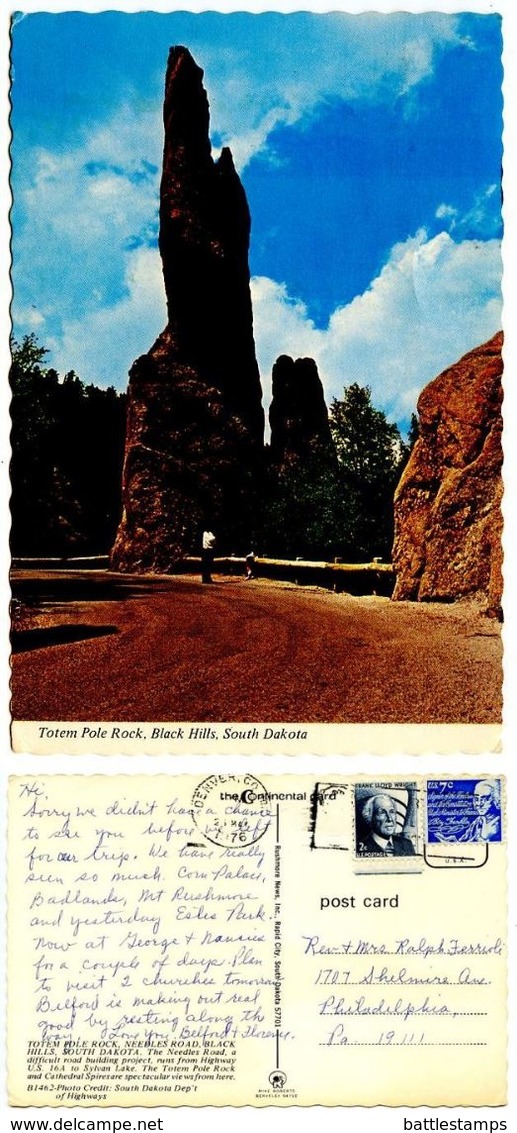 United States 1976 Postcard Totem Pole Rock - Black Hills, South Dakota - Autres & Non Classés