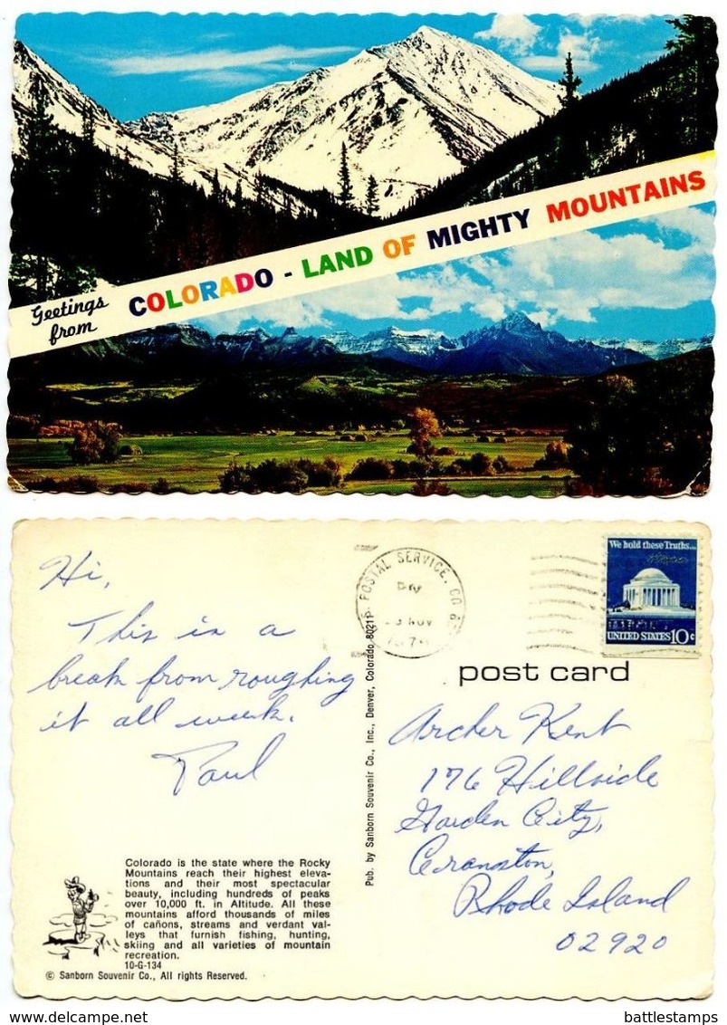 United States 1974 Postcard Greetings From Colorado - Rocky Mountains - Souvenir De...