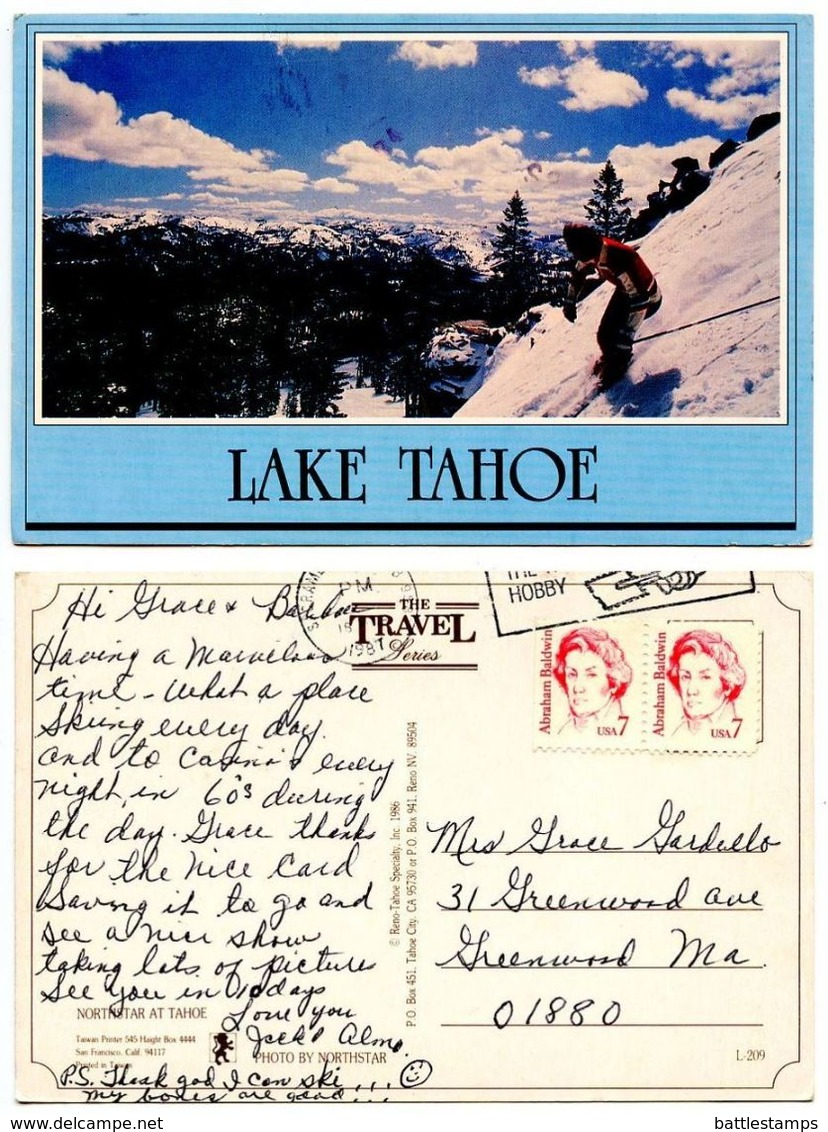 United States 1987 Postcard Lake Tahoe - Skiing - Sports D'hiver