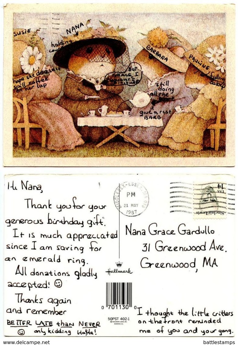 United States 1987 Postcard Illustration Of Dressed Mice At A Tea Party - Cómics