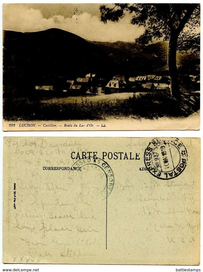 France 1919 Postcard  Luchon - Castillon - Route De Lac D’Oo, U.S. Army APO 937, WWI - Lettres & Documents