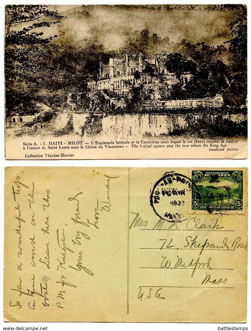 Haiti 1937 Postcard Milot, Port-Au-Prince Postmark - Haiti