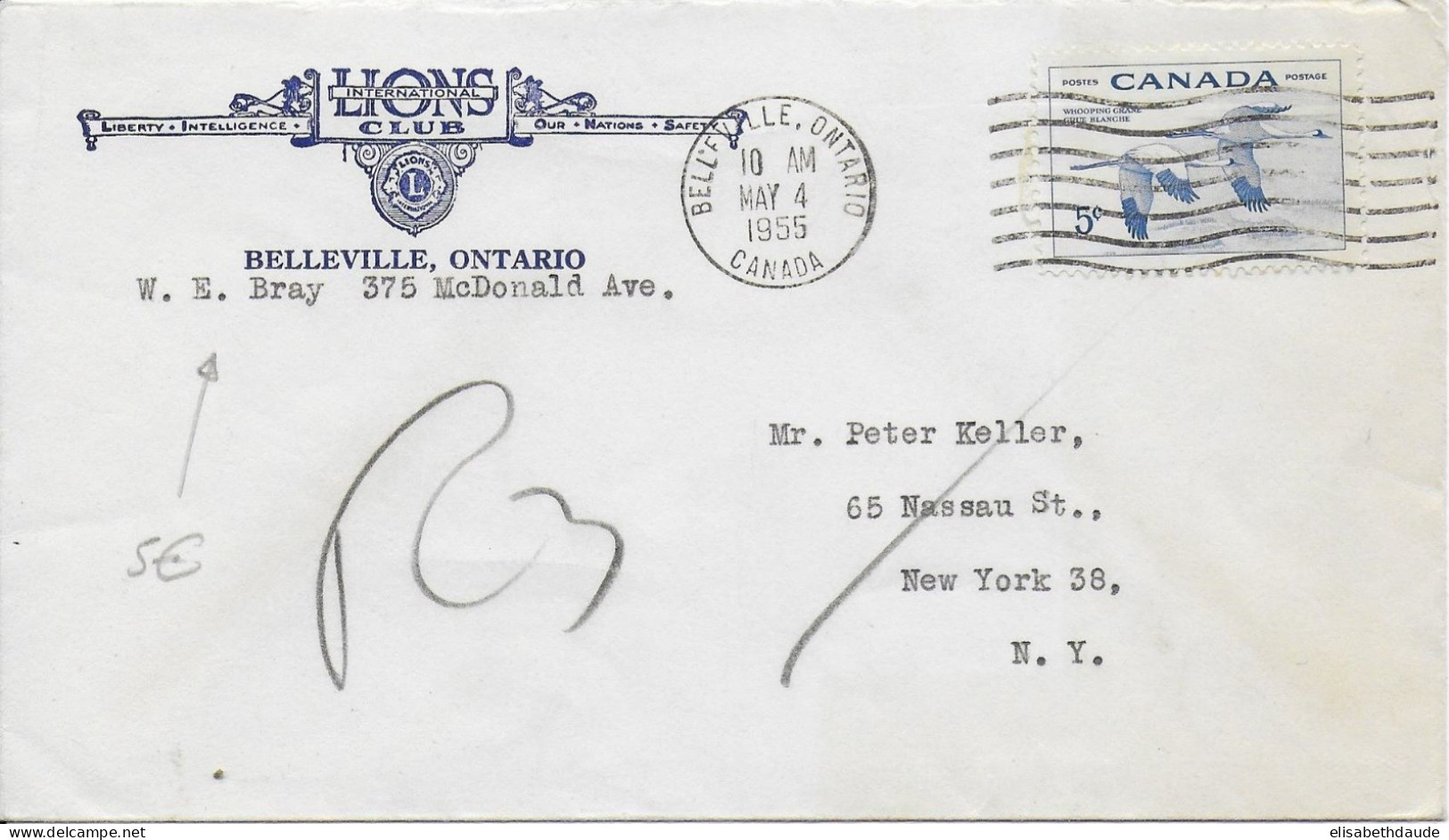 LIONS CLUB - CANADA - 1955 - ENVELOPPE De BELLEVILLE (ONTARIO) - Rotary, Lions Club