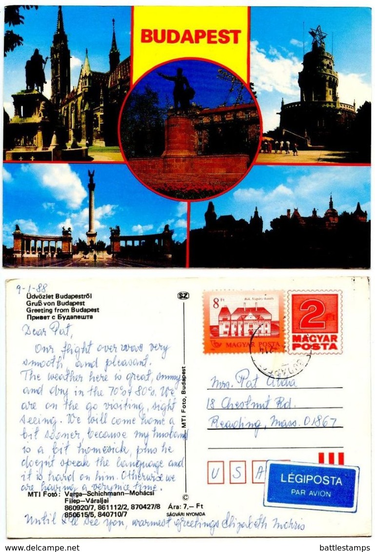 Hungary 1988 Picture Postal Card Of Budapest, To U.S. - Hungary