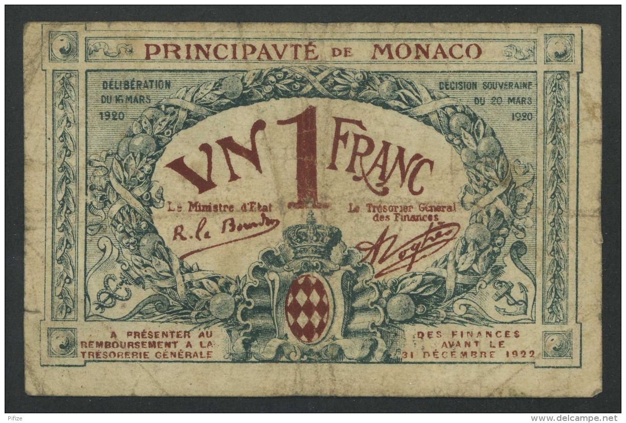 (Monaco) 1 Franc 1920 Série E . Rare . - Monaco