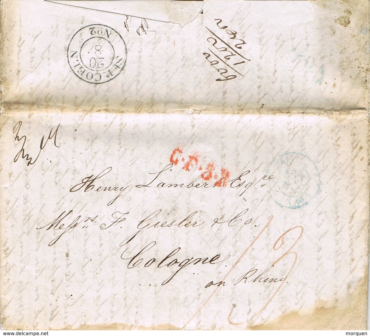 29281. Carta Completa Precurseur PARIS 1843 To Germany. G.F. 5 R, Porteo 13 - 1801-1848: Precursores XIX