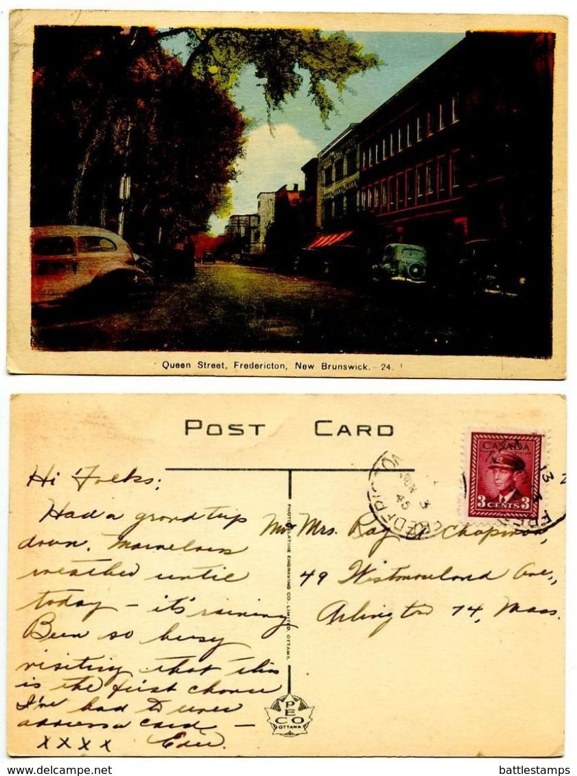 Canada 1945 Postcard Queen Street - Fredericton, New Brunswick - Fredericton