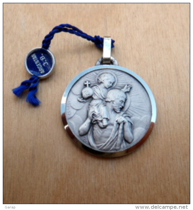 Medal-004 Médaille Signée C.Charl (Argentan JB) Anagramme JB St Christophe ,gravée France - Godsdienst & Esoterisme