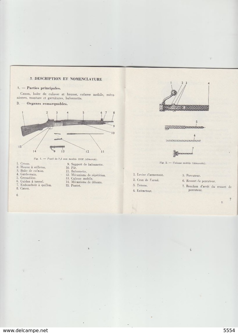 Livret Guide Technique De L Armee De Terre  Fusil A Repetition De 7,5 Mm Modele 1936 CR39 - Matériel Et Accessoires